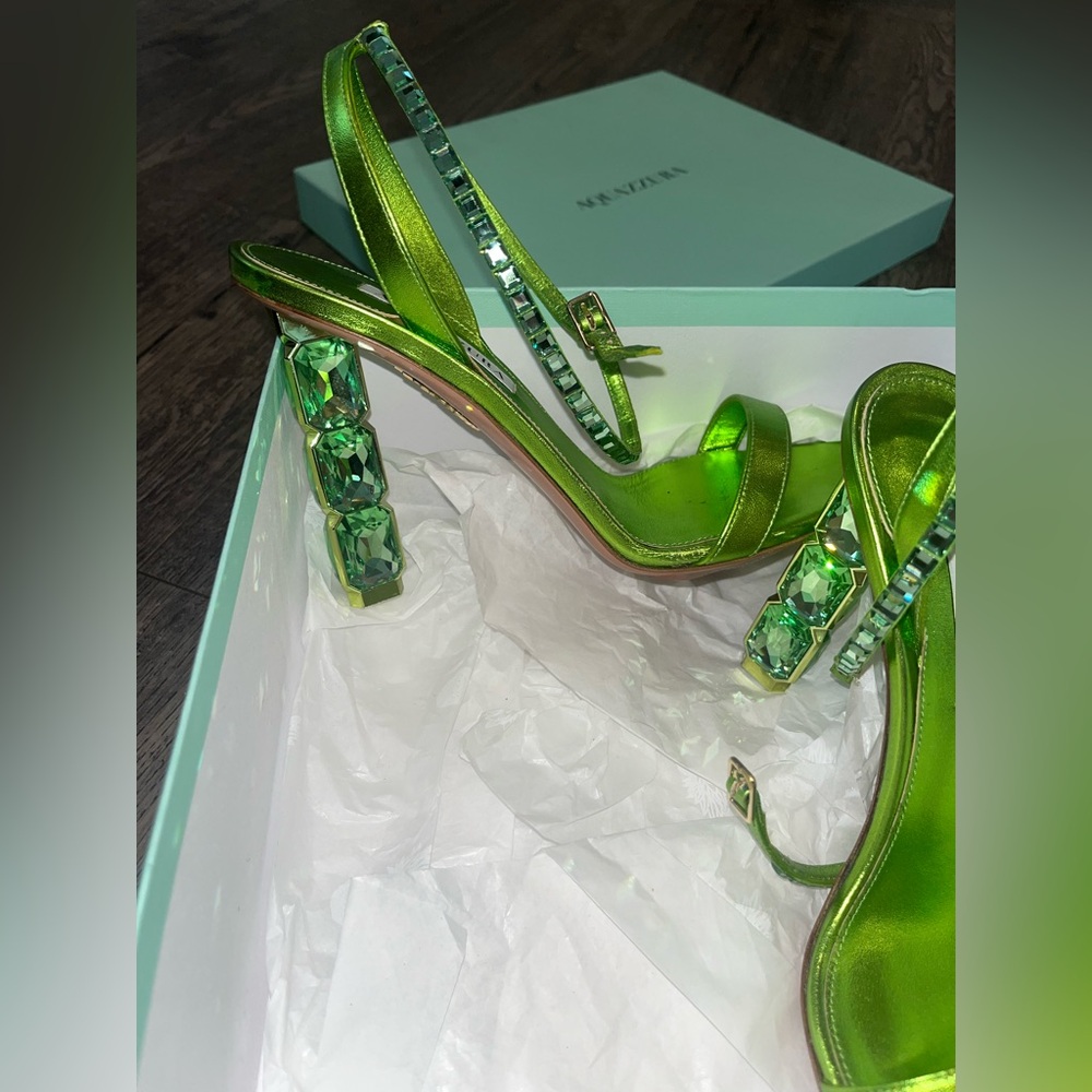 Aquazzura Green Satin Crystal Heels